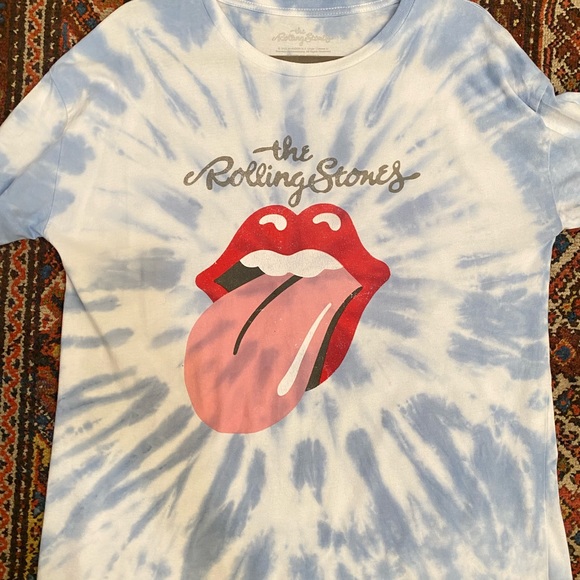 Rolling Stones Tie Dye Graphic Tee Blue and White Mouth Lips T-Shirt Size M - Picture 6 of 7